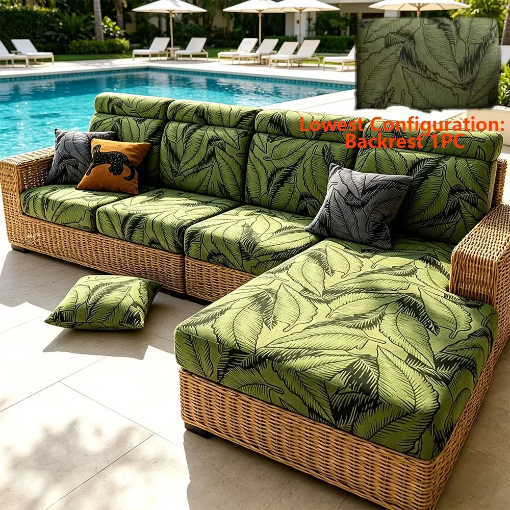 1pc Outdoor Tropical Leaf Pattern Sofa Cushion Cover, Non-slip, Scratch Resistant, Pet Friendly, All Season, Machine & Hand Washable, Outdoor Sofa Cushion Covers