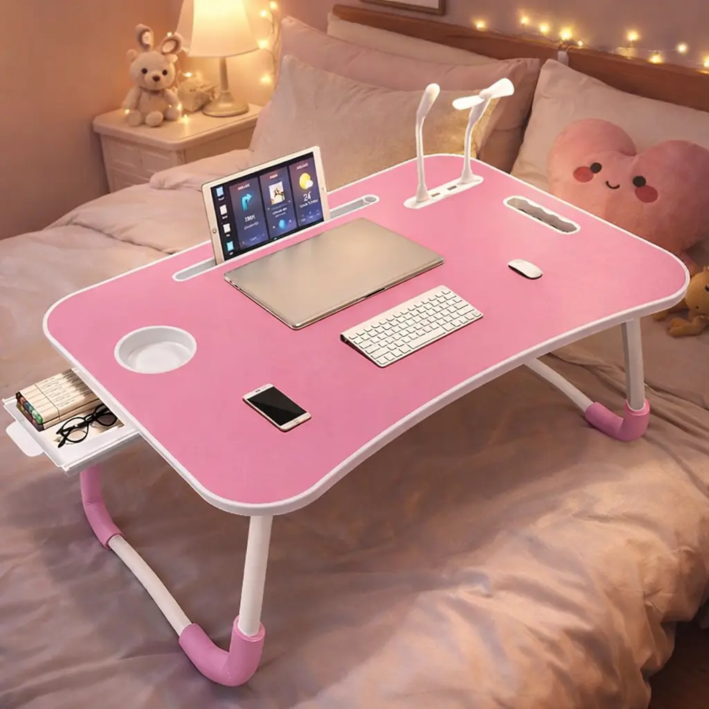 Large Laptop Bed Desk – Sturdy & Foldable with USB Ports, Built-in Fan, LED Light, Storage Drawer & Cup Holder – Ideal for Bed, Couch, Dorm & Small Spaces – A Thoughtful All-Season Gift