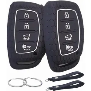 Silicone Rubber Key Fob Cover Compatible with 2016-2021 Hyundai Elantra Elantra GT Ioniq Sonata Tucson SY5MDFNA433《not for Keys with Eject/fold Buttons》(4 Button Smart Key, Black Black)