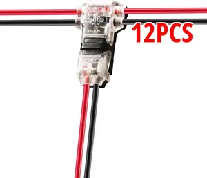 Low Voltage Wire Connectors Solid Connection, T Tap Wire Connectors, T Type 2 Pins Wire Splice Connectors, Solderless No Stripping 3 Way Wire Connector for LED Strip, Automotive Fits 24-20 AWG 12 Pack