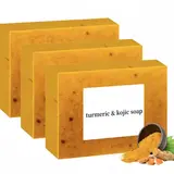 3PCS Lemon Turmeric Kojic Acid Cleansing Soap Bars - Natural Extract Body Care Soap, Facial & Body Cleanser, Acne Clearing Treatment, Skin Repair, Radiant Skin Support (Back to School)