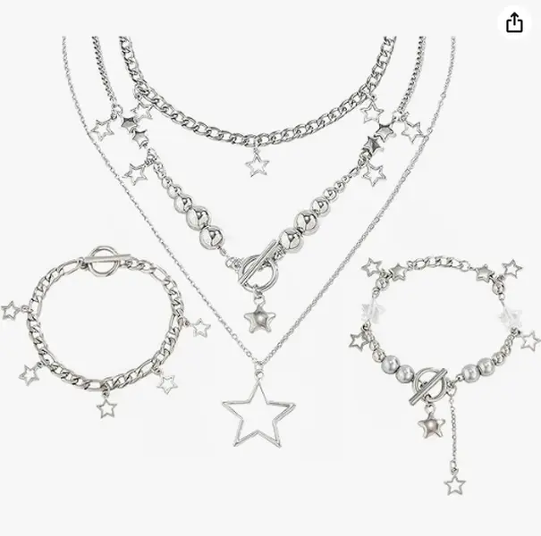 3PCS Silver Star Necklace Jewelry Set Necklace Cute Necklaces Aesthetic Vintage