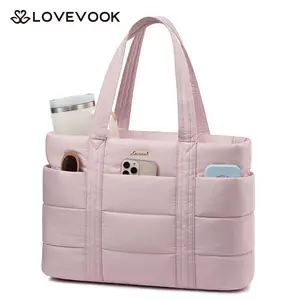 LOVEVOOK Puffer Tote Bag for Women,Large Multifunctional Work Laptop Bag,Lightweight Travel Shoulder Bag, Multi-pocket Compartment, with Elastic Water Bottle Pocket, Suitable for Multiple Scenarios,TikTokShopBlackFriday Christmas Gift Idea