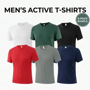 Men's 6-Pack Active T-Shirts 100% Polyester Dry-Fit Moisture Wicking Athletic Tees Short Sleeve Cooling Performance Workout Shirts For Gym Daily Commute And Outdoor Work outdoorfun