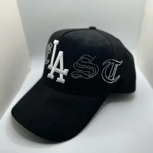 West LA Trucker Hat - Adjustable Snapback Cap with Embroidered "LA" & White Diamonds - Premium Black Fabric for Comfort & Style
