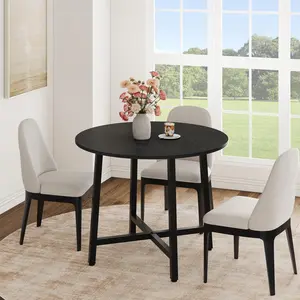 Garvee Small Round Dining Table for 4 People, 31.5 Inch Kitchen Table Ideal for Small Spaces, Modern Farmhouse Style with Water-Resistant Wood Surface and Sturdy Black Steel Frame, Perfect for Breakfast Nook