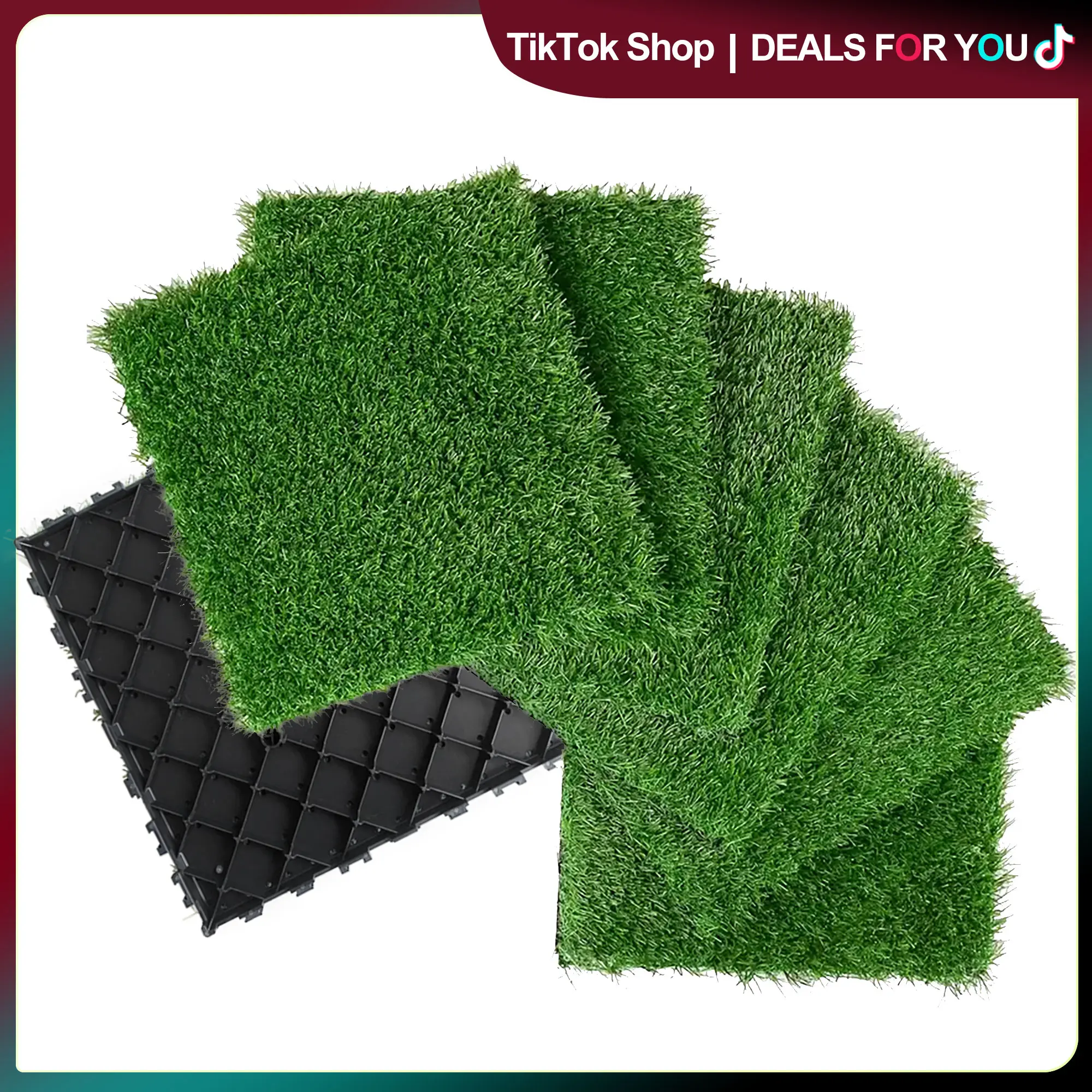 36-Pack Plastic Interlocking Artificial Grass Tiles, 12x12in Waterproof Turf Flooring Set, Decorative All-Weather Option for Home Indoor-Outdoor Use (Deck, Poolside)
