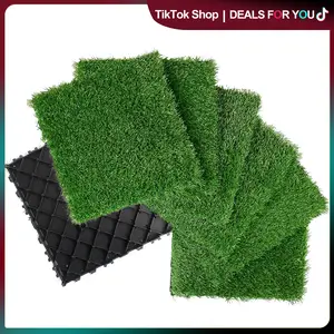 36 Pack Interlocking Artificial Grass Tiles, 12x12in Square Waterproof Turf Outdoor Indoor Fake Grass Deck Flooring Set All Weather Use, for Outdoor, Indoor, Poolside, Balcony, Backyard