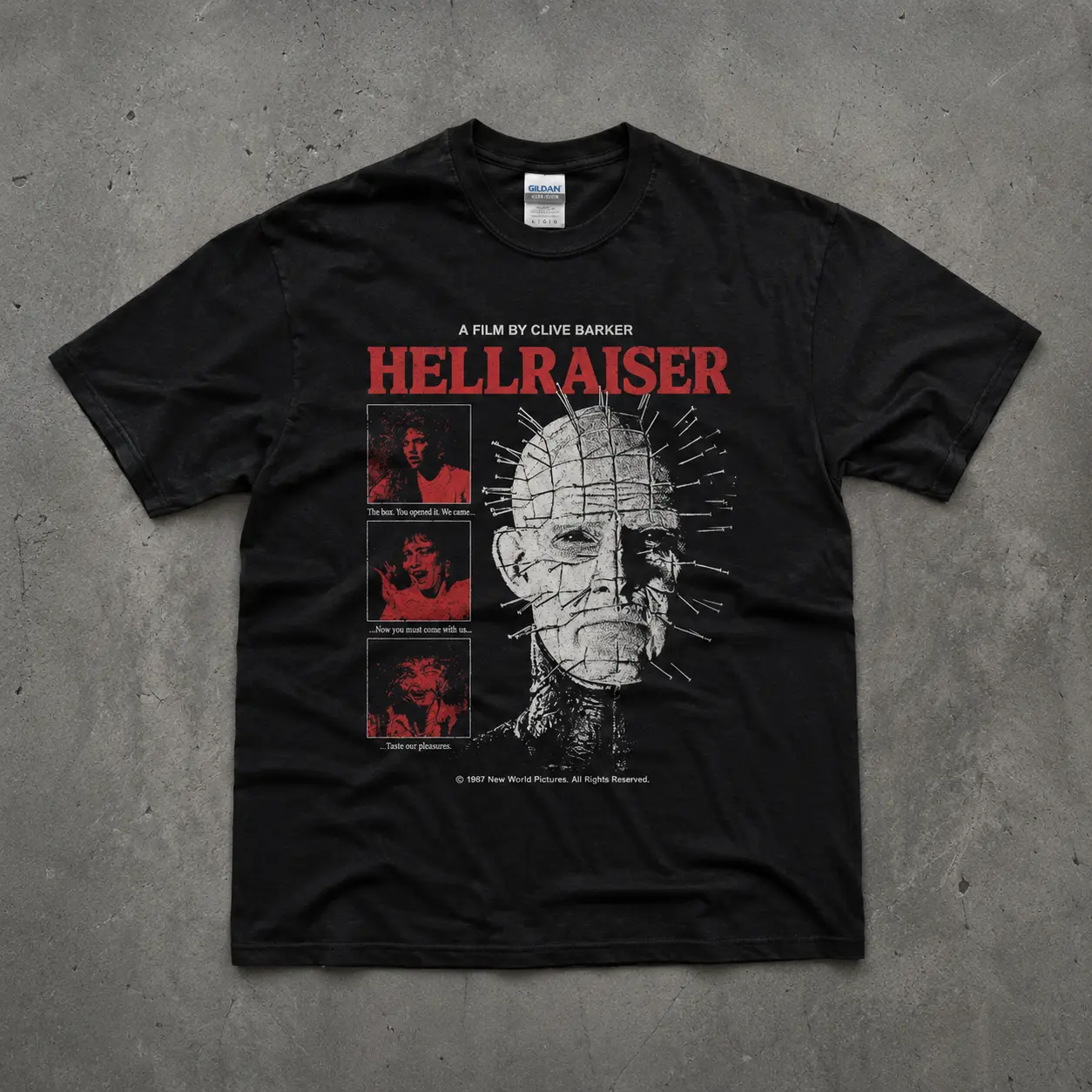Vintage Hellraiser Tshirt Sweatshirt Hoodie, Distressed Dark Fantasy Portrait Shirt, Retro Red and White Artwork, Spooky Alternative Streetwear, Halloween Outfit, Unisex Gift for Horror Fans and Goth Style Lovers