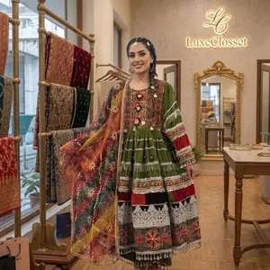 Afghan Bridal Dress: Traditional Kuchi Nikkah Gown 2-Piece