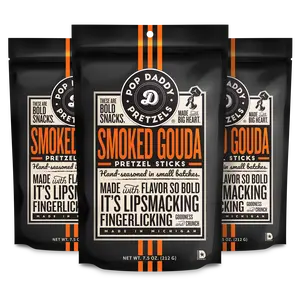 Pop Daddy Flavored Pretzels Sticks | Healthy Gourmet Pretzels Snacks | 7.5oz Individual Bags | 3 Pack | Smoked Gouda