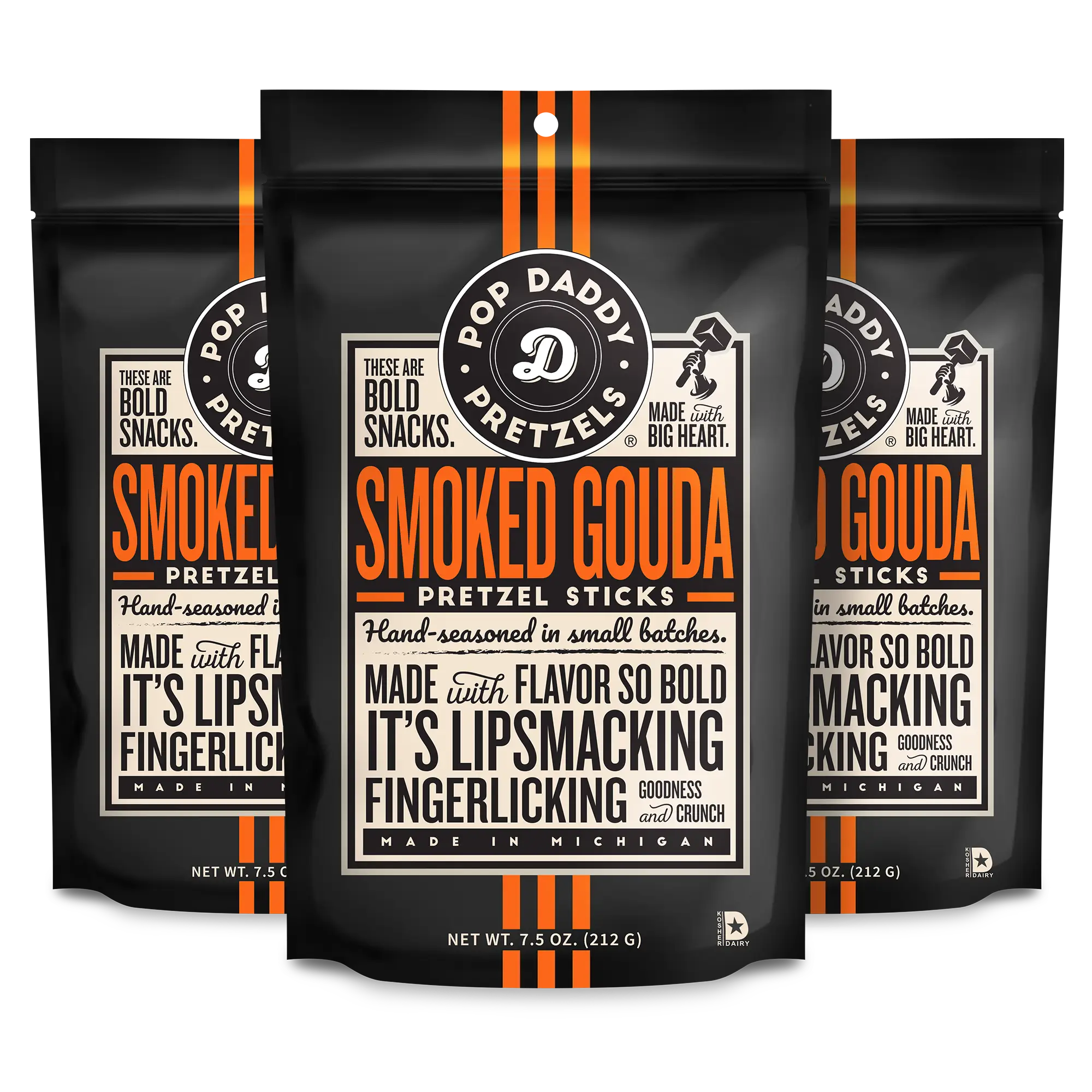 Pop Daddy Flavored Pretzels Sticks | Healthy Gourmet Pretzels Snacks | 7.5oz Individual Bags | 3 Pack | Smoked Gouda