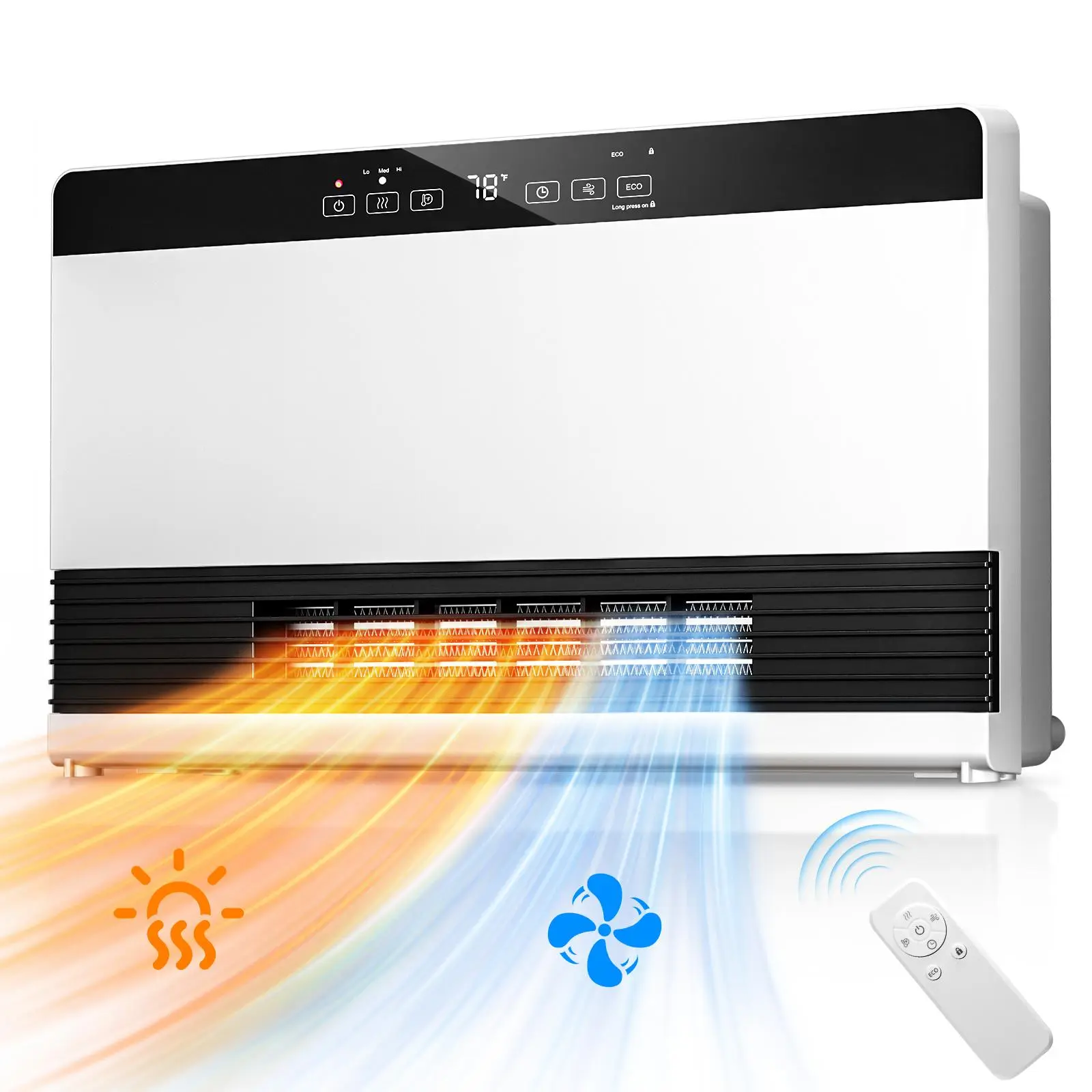 【NOT AC】Electactic 2-in-1 Thermostatic Heater - PTC Heating, 3 Heat Modes+1 Fan Mode, Adjustable Temp, Wallmount, Freestanding, Remote Control, 12H Timer, 45dB Silent Operation, ECO Mode, Overheat Guard, Easy Installation for 15-20m² Bedrooms