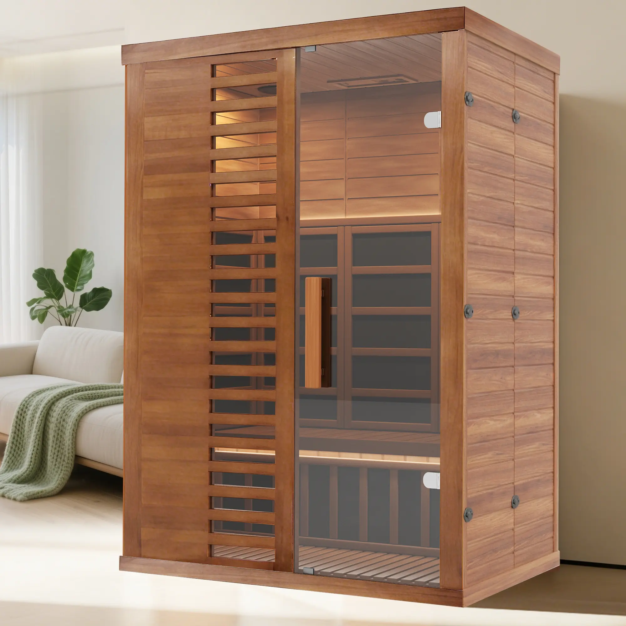 【DEALSFORYOU】 MNLR 2-Person Infrared Sauna for Home, 1500W/120V Indoor Sauna with Smart App Control, WiFi, Bluetooth, LCD Panel – Ideal for Summer Vibes, Outdoor Fun sohochic