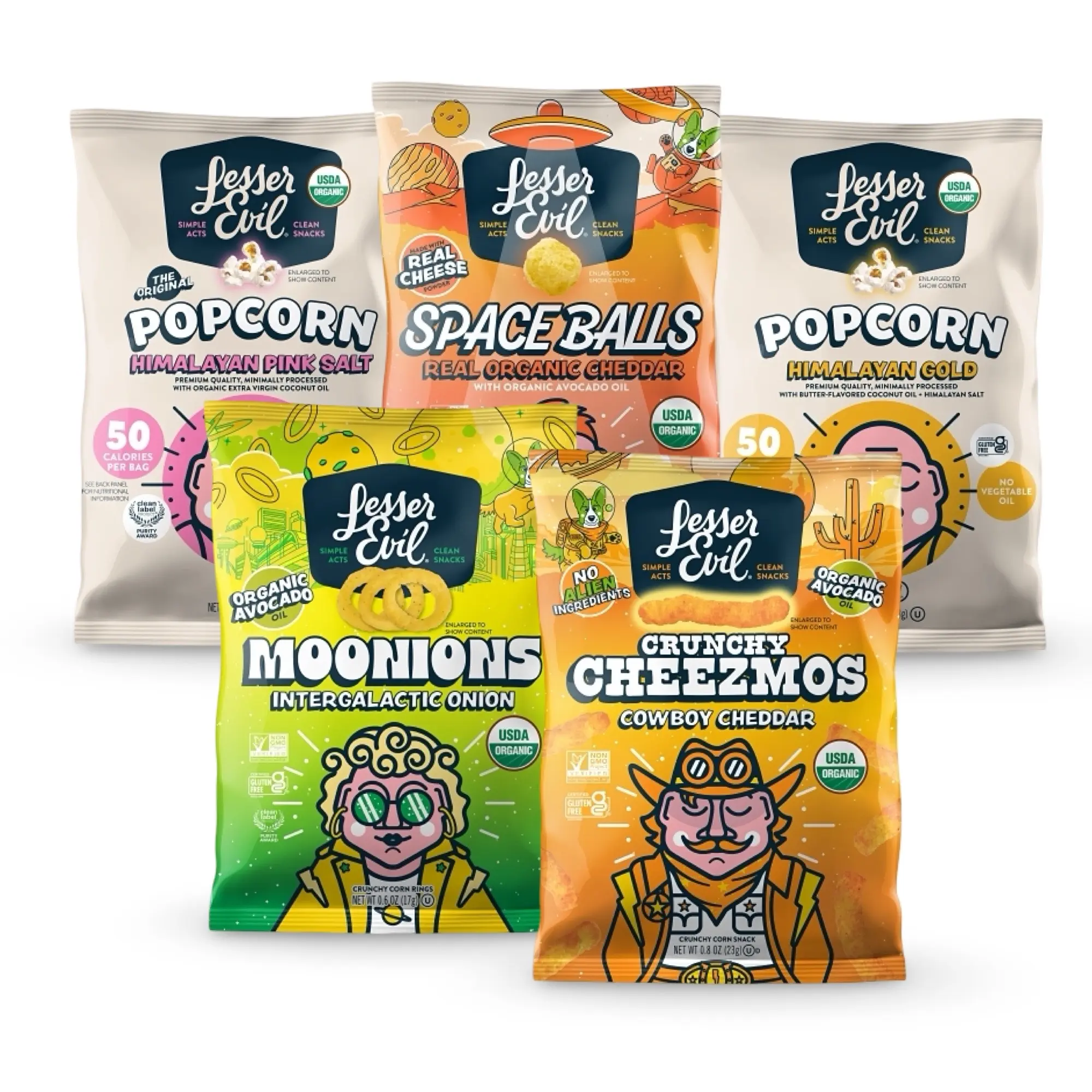 LesserEvil Smart Portion Snack Bags – 16 Pack (0.6 oz Avg) | Popcorn, Spaceballs, Moonions & Cheezmos | Choose Flavor or Variety
