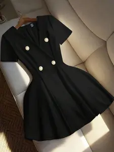 🤍 Franclia Women’s Elegant White Mini Dress | Cross-Wrap Double-Breasted Design, Short Sleeve & Cinched Waist for Summer Chic ✨