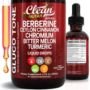 Clean Nutra Berberine, Ceylon Cinnamon, Chromium, Bitter Melon, Turmeric, Glucomannan, Gymnema & More for Natural Wellness Liquid Drop – Gluco Tone