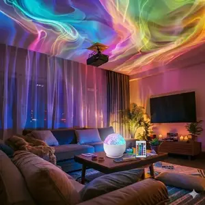 Aurora, Water Ripple and Starry Sky Projector Light, 2/3 Counts USB Powered 16-color LED Projector Lamp with Remote Control, Northern Lights Ambient Ceiling Light, Ceiling Dual Projection Lamp for Home & Room Decor