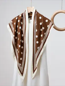 1pc new simple coffee-colored polka dot printed triangle scarf fashionable versatile belt diagonal scarf women's high-end silk scarf Casual Soft Scarf