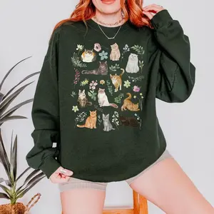 Cottagecore Cats sweatshirt, Floral Vintage Aesthetic Kittens shirt, Pressed Flower Cozy Wildflower Cat Person Gift, Cute Kitty Cat clothes