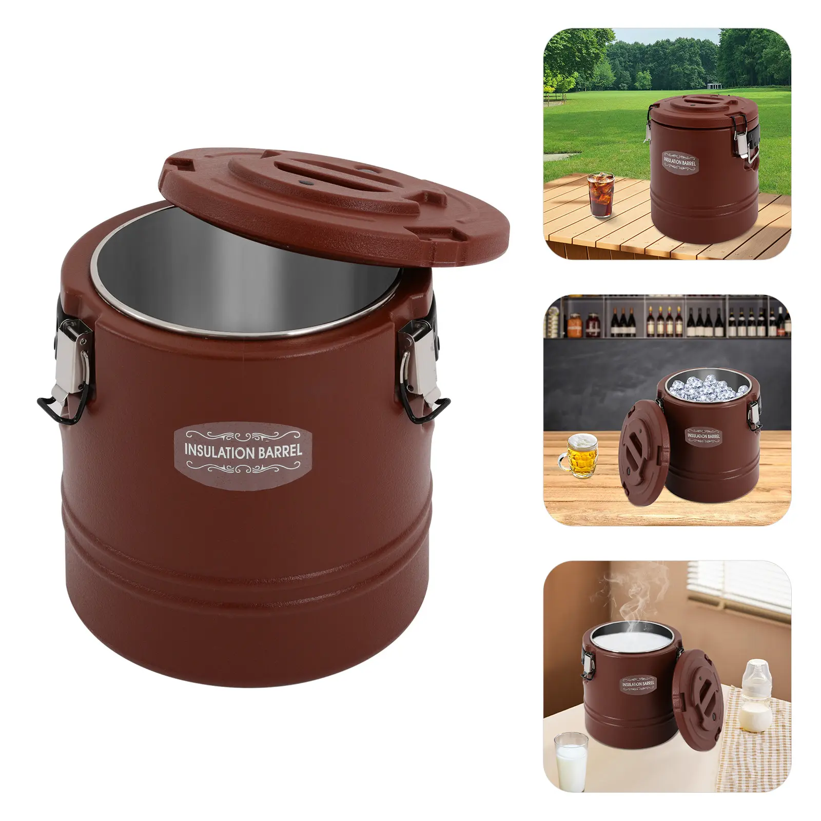 15L (15.85 qt) Portable Stainless Steel Insulated Bucket - PE Hot&Cold Thermal Beverage Dispenser for Home, Central Kitchens, 4-6H Heat/6-8H Cooling Retention (Coffee, Soup), Outdoors
