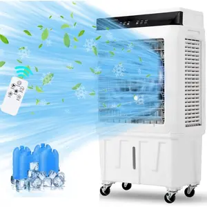Portable Evaporative Air Cooler 1800CFM 8.4 Gallon Large Water Tank 120° Oscillating 3 Speed Modes 12H Timer 4 Ice Packs for Indoor Outdoor Home Patio Garage Use