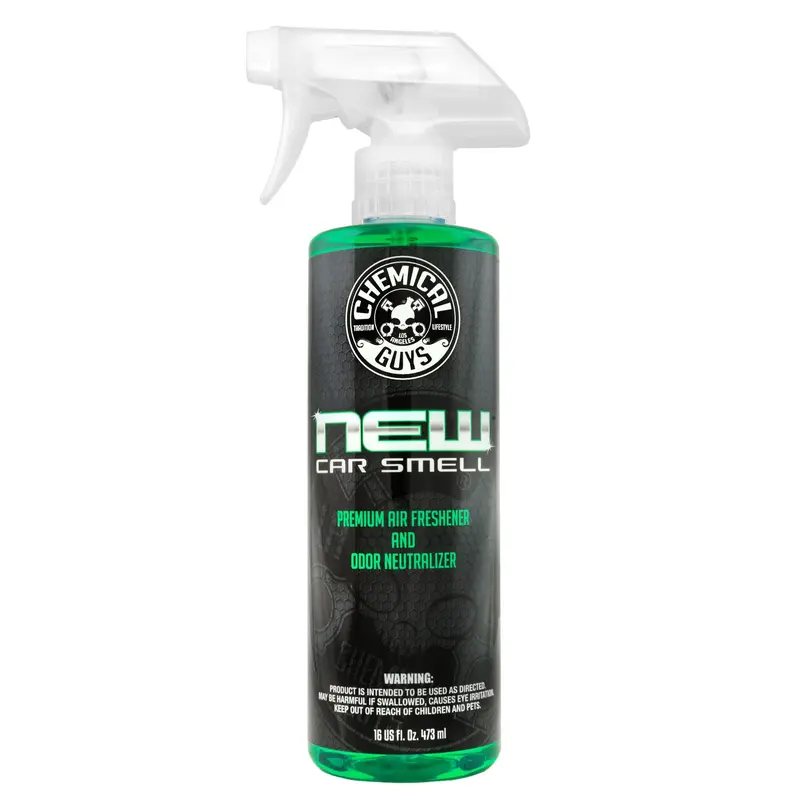 CHEMICAL GUYS New Car Smell Air Freshener & Odor Eliminator – Long-Lasting Spray for Car Interiors, Trucks, SUVs & Home – Removes Bad Odors, Freshens Upholstery, Carpet, AC Vents – Smells Like a New Car – Interior Detailing Essential - Car Air Freshener