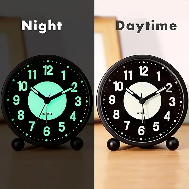 Alarm Clock with Light, Silent Analog Alarm Clock, Non-Ticking Travel Morning Alarm Clock with Snooze Function for Students Bedrooms, Bedsides