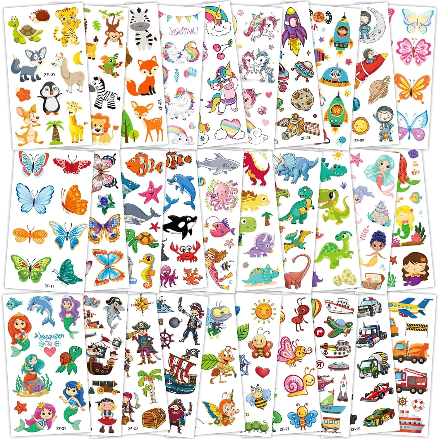 Tattoos for Kids, 300+ Mixed Styles Temporary Tattoos Stickers Set for Girls and Boys, Space Dinosaur Animals Butterfly Tattoos for Kids Birthday Party Supplies Water Proof Water Proof Water Proof