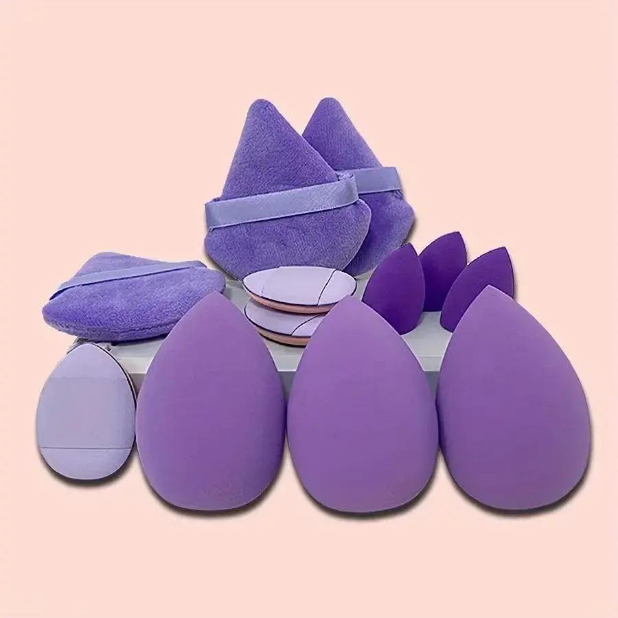 Purple Large Flocked Surface Powder Puff & Small Smoothing Makeup Blender Set (12-Piece) - Versatile for Wet & Dry Powder Application, Ideal for Daily Makeup Routine, Multi-Pack Beauty Tool, 12 Pieces, Smooth Finish, Makeup Enthusiasts