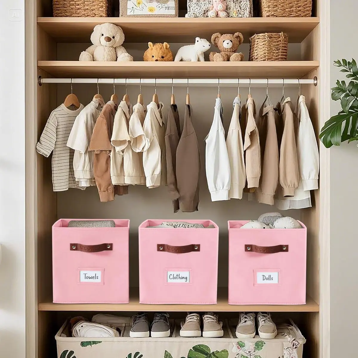 4/6pcs Cube Storage Bin, Storage Cubes with Labels, Baskets for Shelves Kallax Linen Closet Organizers (Cube 10.5x11"/  Pink)