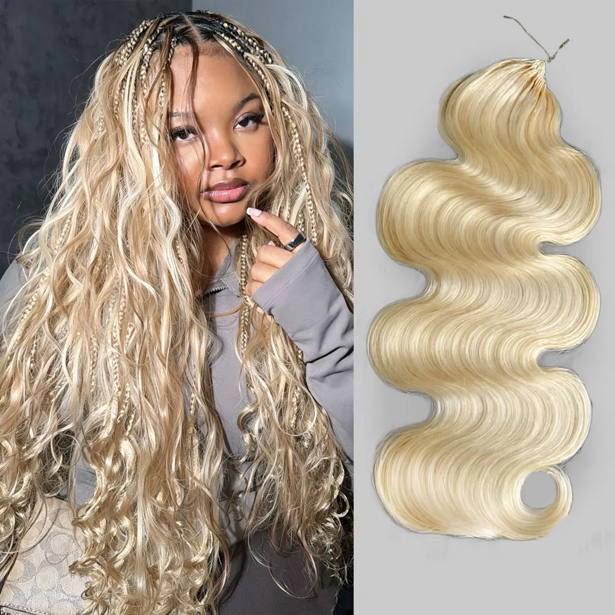 OQ HAIR 613 Blonde Crochet Hair for Women 50g Pre Separated 32-38 Strands Body Wave Feather Crochet Human Hair Invisible Miracle Knots Blonde Boho Hair Bundles