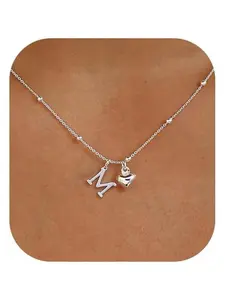 Initial Necklaces for Women,Cute Heart Letter Necklace Small Silver Necklace for Women Trendy Silver Jewelry