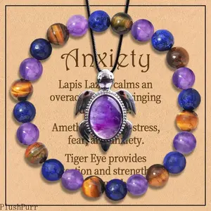 2PCS Anxiety Relief Crystal Bracelet & Necklace Set for Women – Natural Crystal Healing Jewelry with Affirmation Card, Energy Protection Spiritual Bracelet Gift for Mom, Girlfriend, Friend