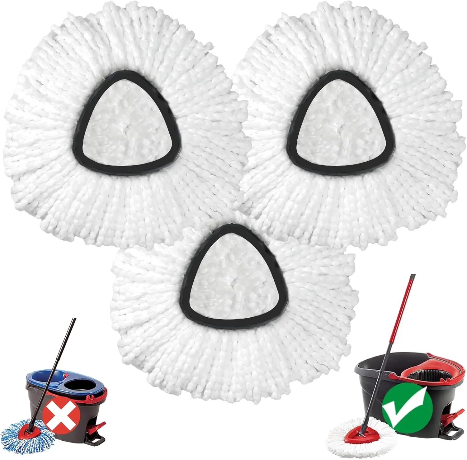 3-Pack Microfiber Spin Mop Head Replacements, Water Absorbent Refills Compatible with O-Cedar Easywring 1-Tank System, Machine Washable, Easy-to-Replace, High-Cleaning-Power Home Care Supplies (White)
