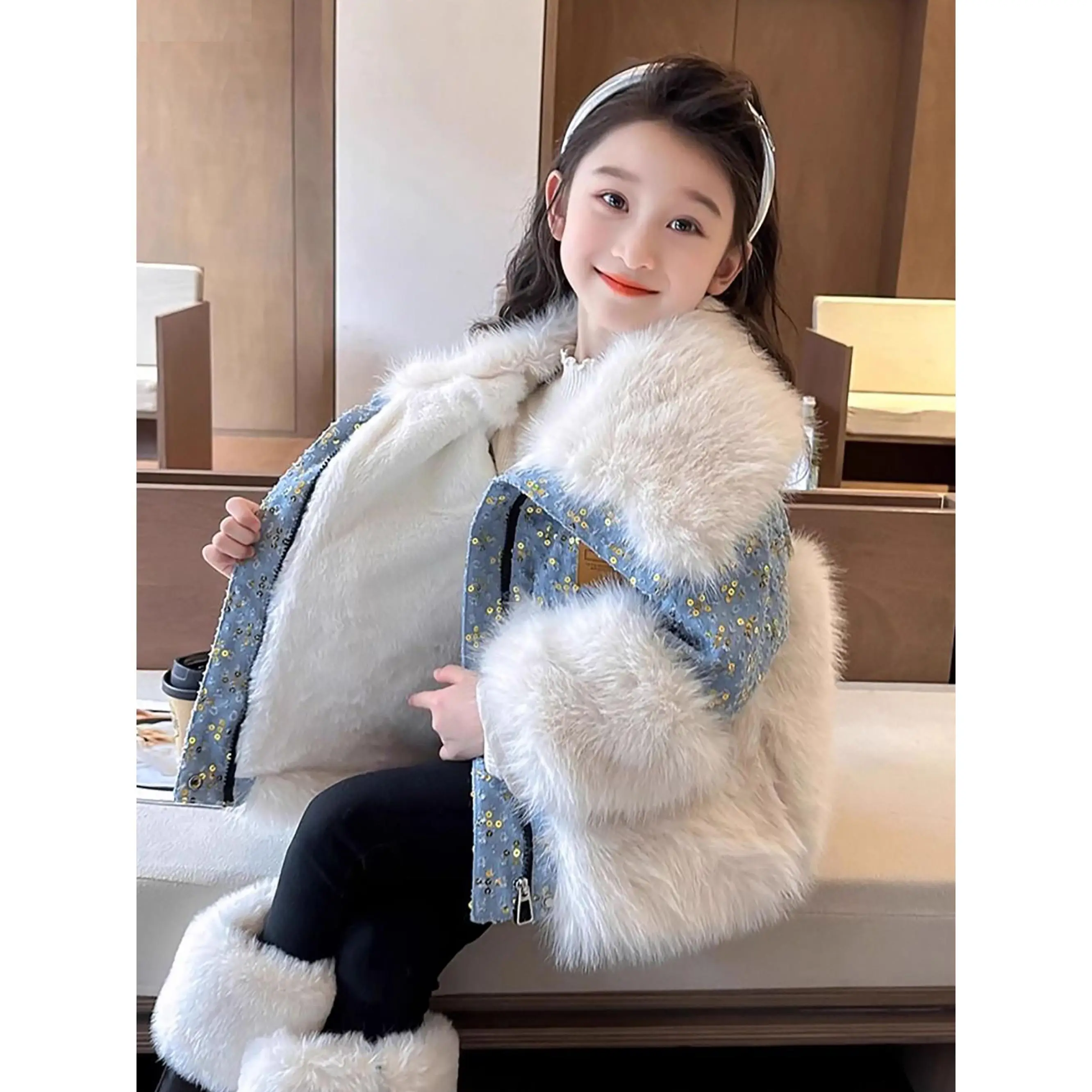 Girls' Elegant Puffer Jacket with Sparkling Collar - Cute & Thick Long Sleeve Winter Coat with Full Zipper, Durable Shell for Ages 4-14, Cotton, Bright, Snap, 4-14 Years, 11-12Y, 4-5Y