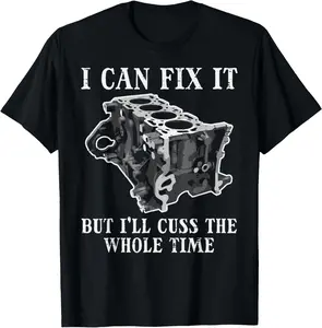 100% Cotton I Can Fix It Engine Funny Car Auto Mechanic Garage Men T-Shirt