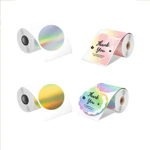 Round Holographic Thermal Label Paper, 1 Roll 50x50mm Thermal Label Sticker, Self Adhesive Label Paper for Phomemo M110 M220 M200 & Dete P1/P2 P50 Printer, Circle Sticker Label, Direct Thermal Sticker