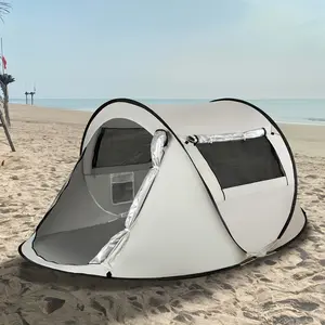 Portable No Setup Boat Tent, Camping, Hiking and Traveling Activities, Large Capacity Camping BBQ Tent and Shelter, Instant Family Tent, Sun and Mosquito Resistant Ventilated Breathable Fabric, Beige, Shipped from the US