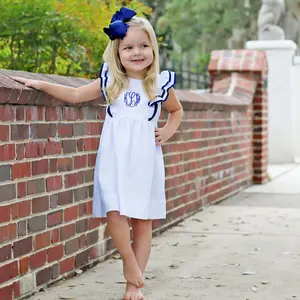 White & Royal Blue Alice Dress - Girls Double Ruffle Outfit