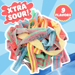 Xtra Sour Rainbow Belts – Extreme Sour Candy Mix (9 Flavor Assorted Halal Sour Strips)