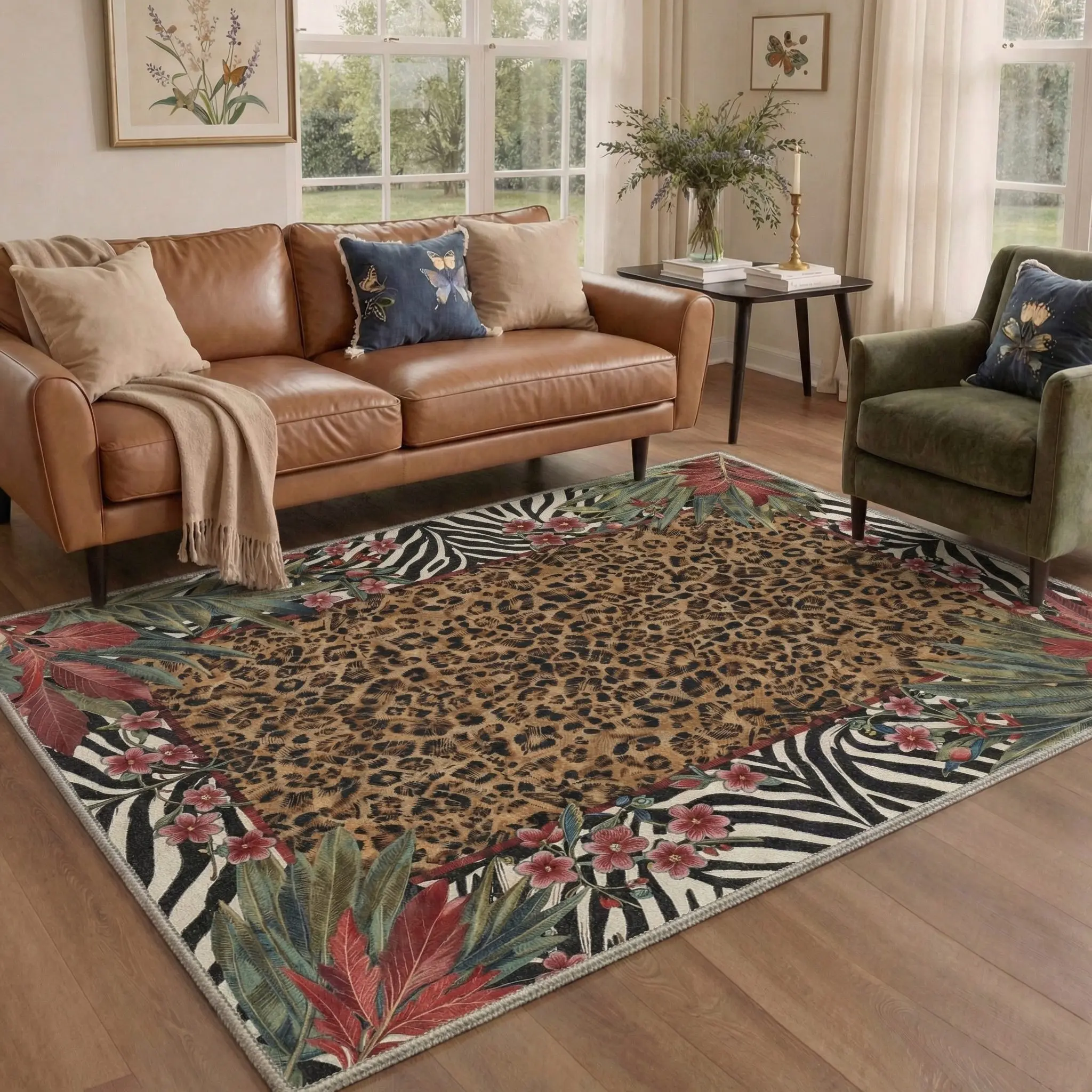 【Deals For You Days】BEIMO Area Rug – Pet Friendly, Non-Slip, Machine Washable Carpet, Soft Floor Rug, Stylish Home Decor for Living Room, Bedroom, Hallway ,ARB2024-BLOOM