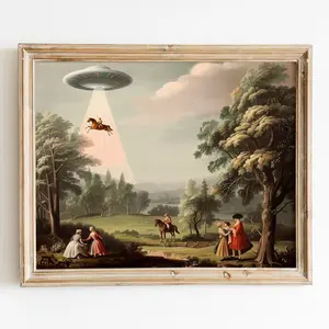 Victorian UFO Poster No Frame, Aliens Print, UFO Art, Unique Wall Decor, Aliens Decor, Aliens Spaceship Art, Horses Photo Satin Decoration Artistic