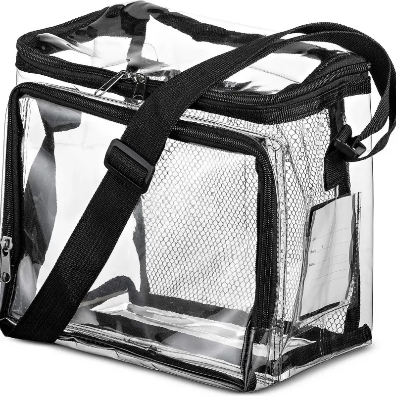 Insulated Lunch Tote - Outdoor Insulated Lunch Bag, Stylish Transparent PVC, Adjustable Shoulder Strap, Front Storage Compartment, Side Mesh Pocket, Heat Insulation, Mesh Side, Outdoor Use, Unisex