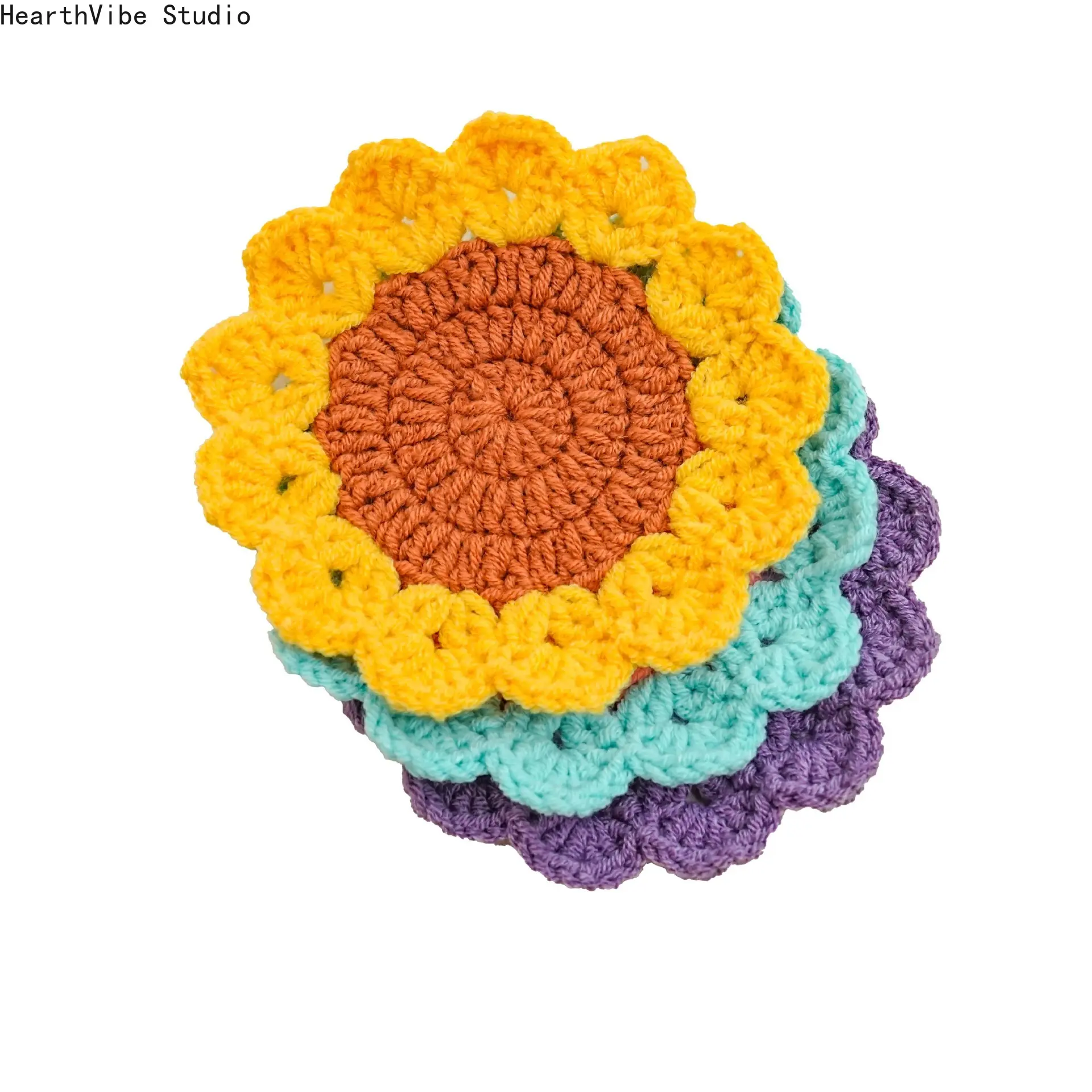 Hand-Crocheted Yarn Trivet, Heat-Resistant Sunflower Shape Decorative Mat, Crochet Craft for Kitchen and Dining