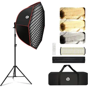 Light Box Photography Lighting Kit:37" Octa Softbox,Honeycomb Grid,110W LED Lamps,RC,Tripod Stands for Studio Light,Video Recording,Portraits,Model//Pet//Product Shoots & Live Streaming