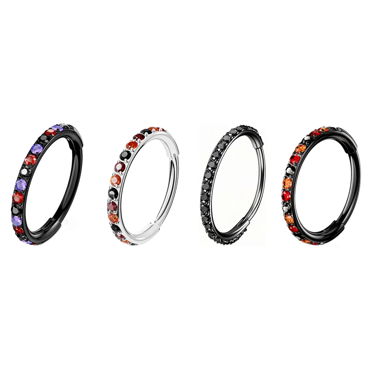 Oufer 20G Halloween Color CZ Nose Ring Hinged Segment Nose Rings for Women