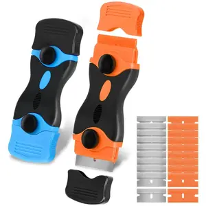 Razor Blade Scraper, 2-in-1 Double Edged Razorblade Scraper Tool with 20Pcs Razor Blades, Multi-Purpose Paint Cleaning Razor Scraper for Glass, Decals, Stickers, Labels, Caulk, Adhesive, Paint Removal