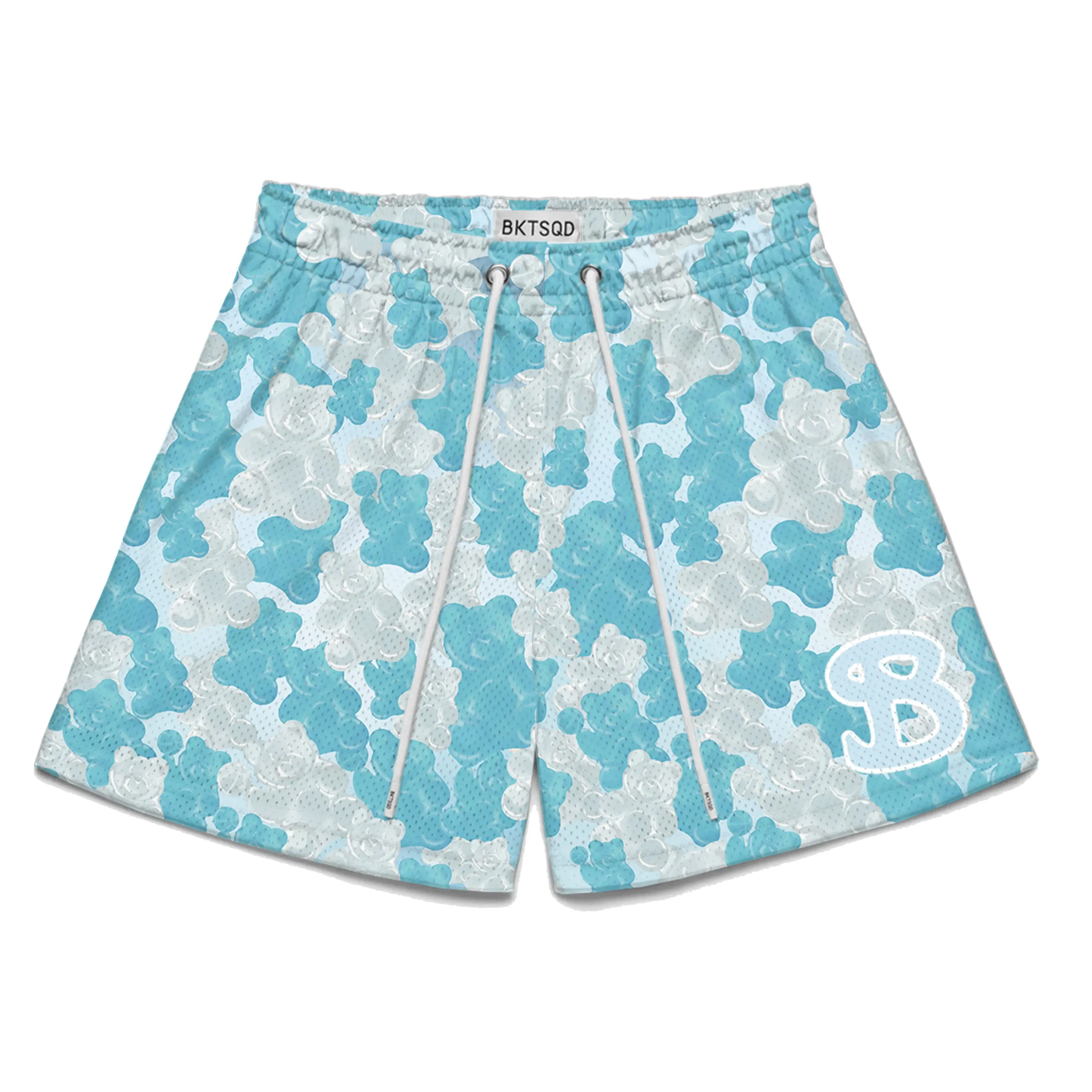 Blue Gummy Bear Shorts, Sweet Summer Beach Mesh Shorts, Colorful Casual Vacation Shorts
