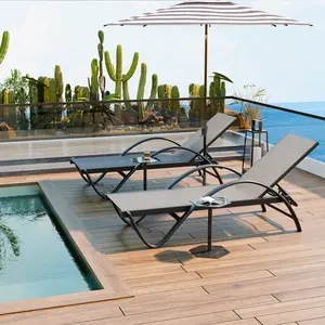 Walsunny  Outdoor Chaise Lounges Chair Aluminum Reclining Patio Lounge Chairs with 5 Adjustable Position Recliner